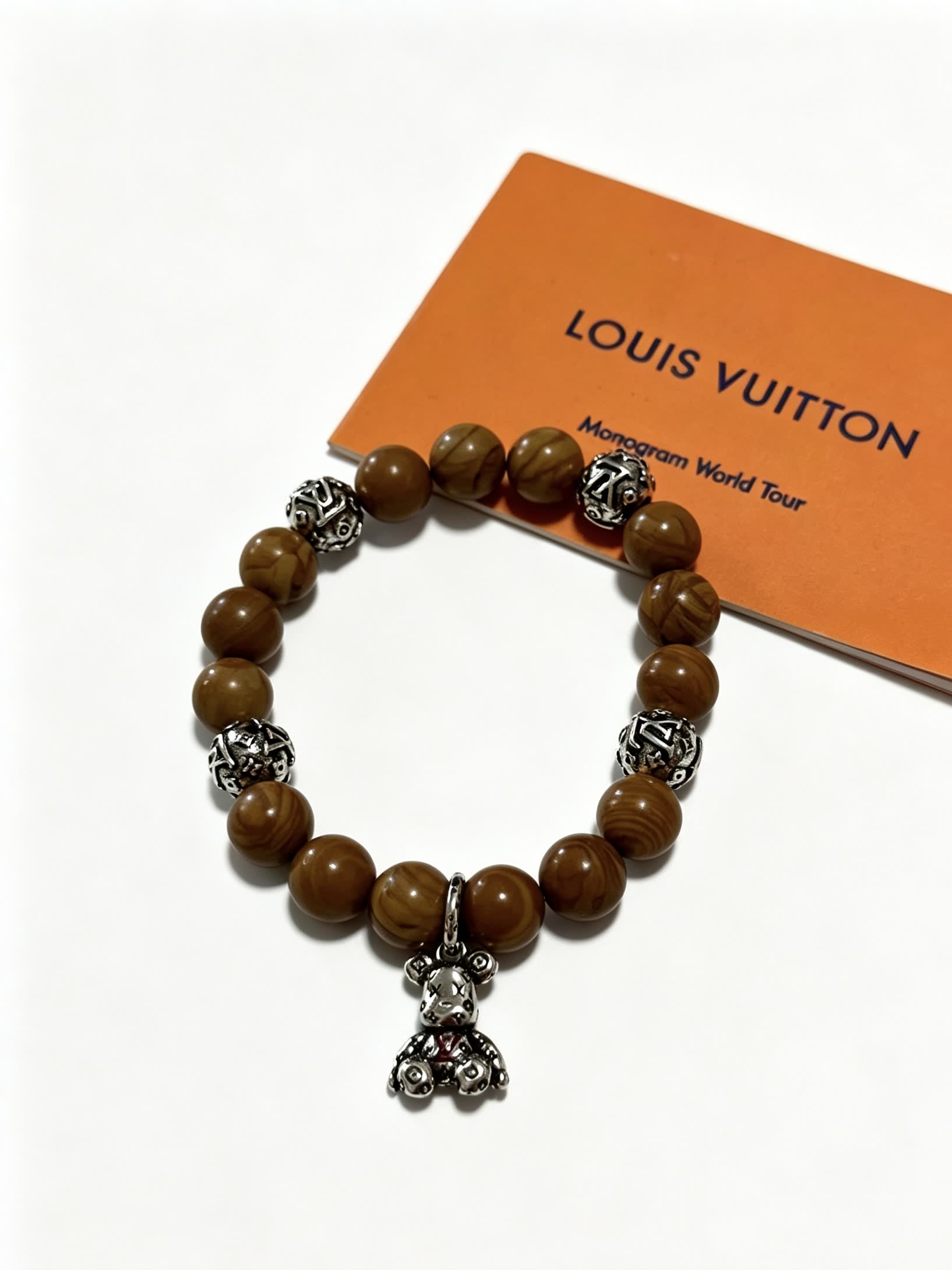 Louis Vuitton Brown Beaded Bracelet with Silver Accents